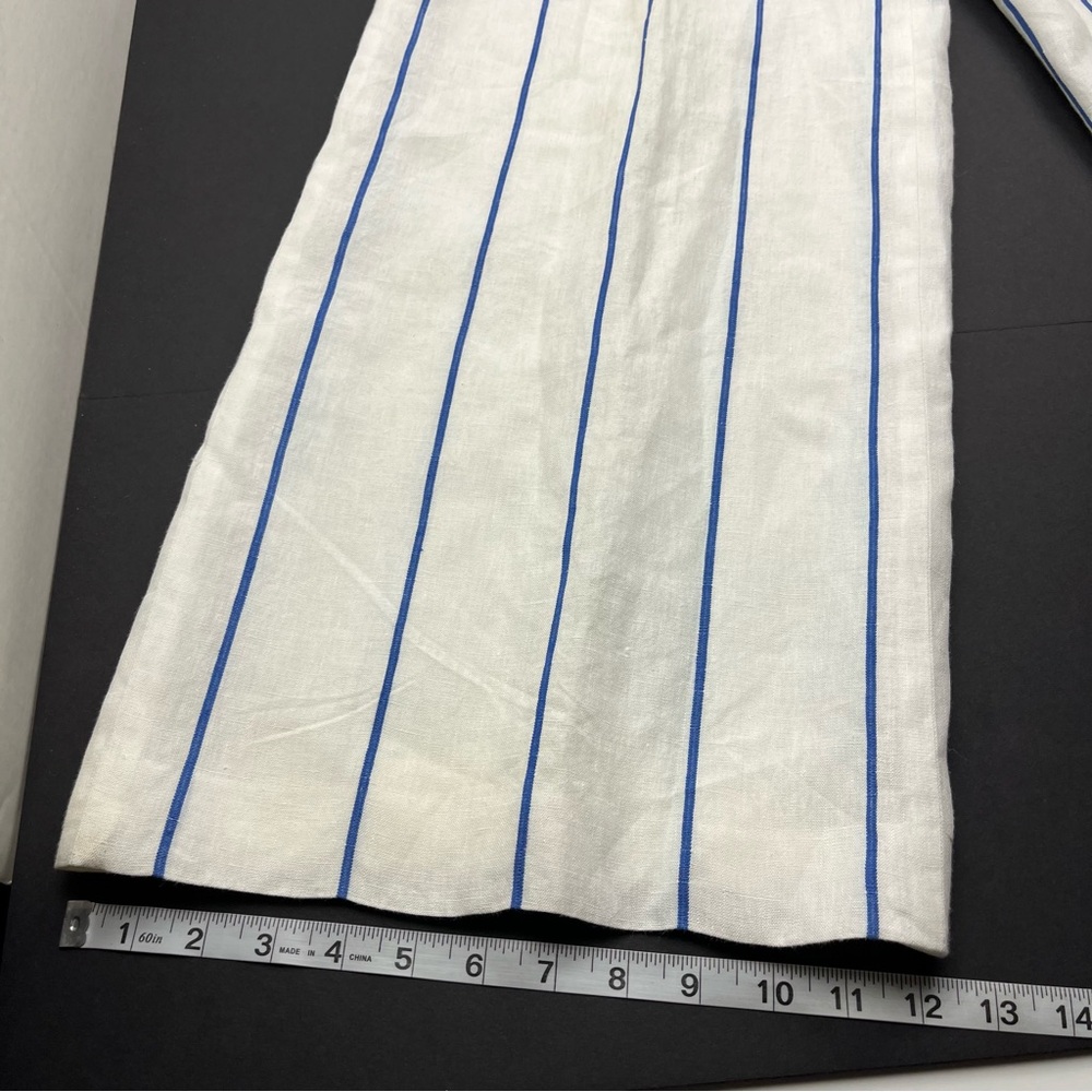 Lauren Ralph Lauren Linen Lined White Blue Striped Womens 8 Wide Leg Pant FLAWED - Picture 7 of 15